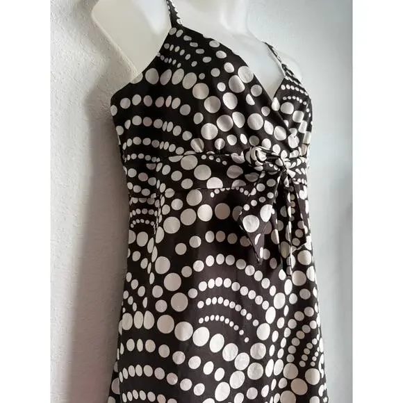 Y2K Babydoll Empire Waist Size L Festival Tank Top Brown Cream Polka Dot by INC - Picture 1 of 6